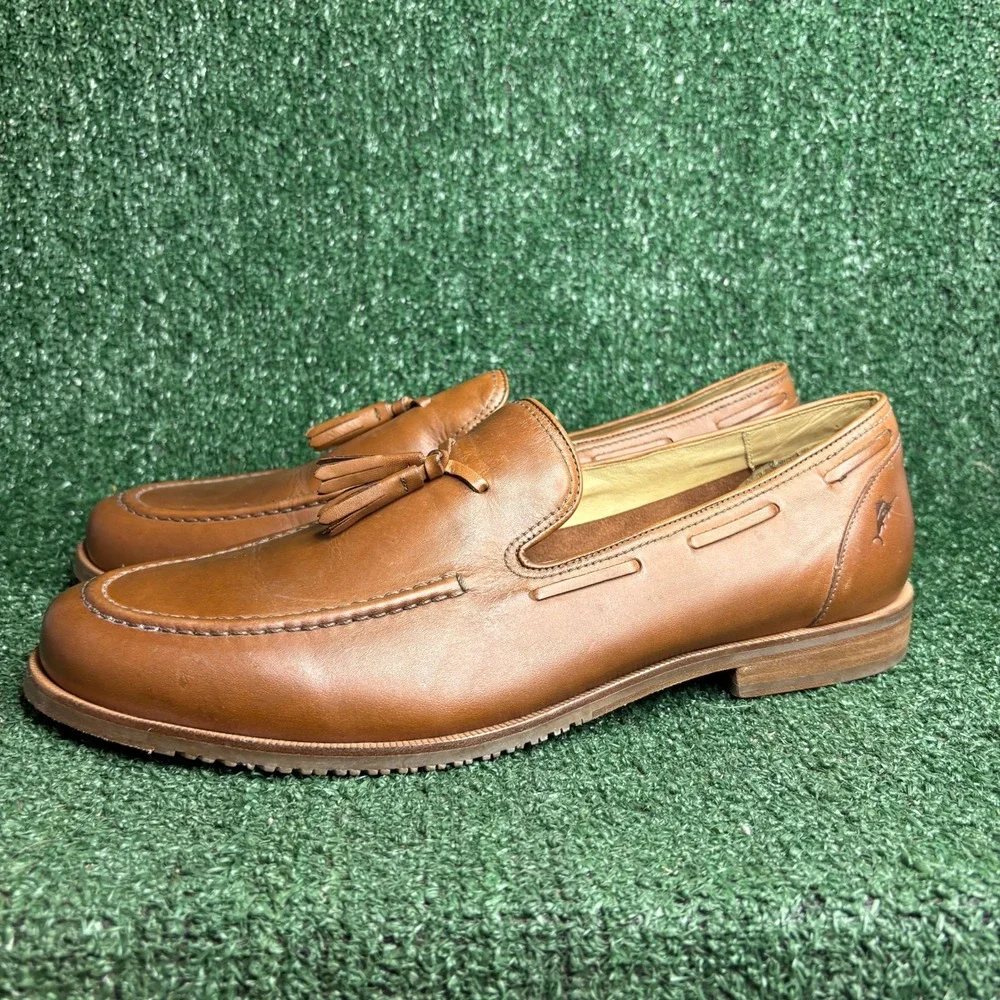 NEW Tommy Bahama Filip Tassel Leather Slip On Preppy Loafers Tan Brown Mens 13M